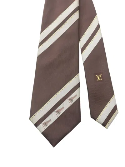 Pre-owned Louis Vuitton 2010s Lv Cup Silk Striped Tie In Brown