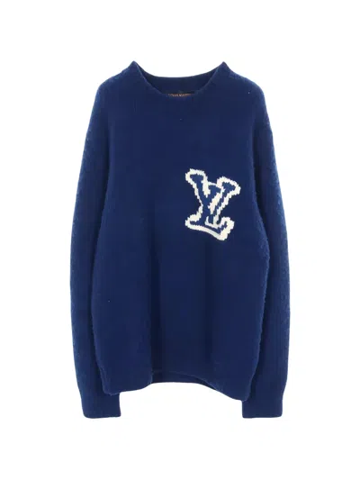 Pre-owned Louis Vuitton 2010s Lv-intarsia Crew-neck Sweater In Blue