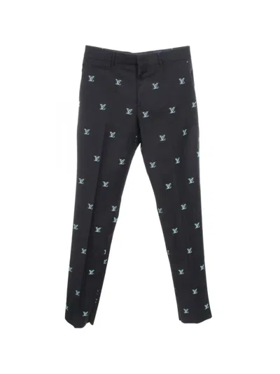 Pre-owned Louis Vuitton 2010s Lv Logo Jacquard Trousers In Blue