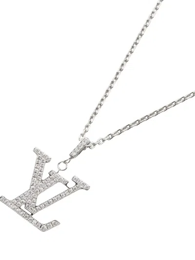 Pre-owned Louis Vuitton 2010s Lv-pendant Diamond Necklace In Silver