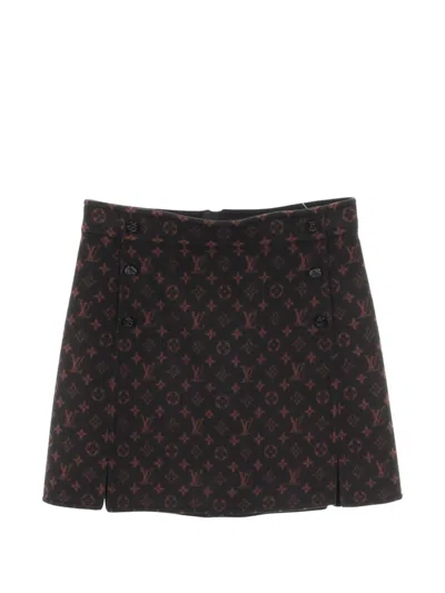 Pre-owned Louis Vuitton 2010s Monogram Buttoned Skirt In Black