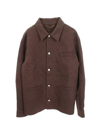 Pre-owned Louis Vuitton 2010s Monogram Embossed Oversized Jacket In Brown
