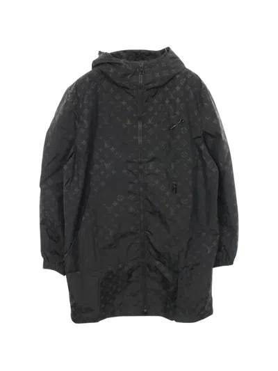 Pre-owned Louis Vuitton 2010s Monogram Hooded Windbreaker Coat In Black