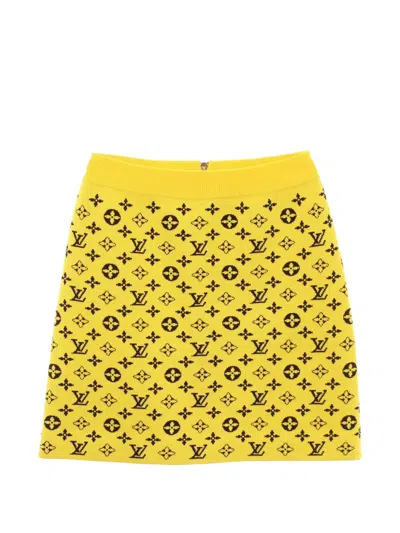 Pre-owned Louis Vuitton 2010s Monogram Knitted Midi Skirt In Yellow