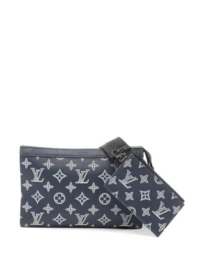 Pre-owned Louis Vuitton 2010s Monogram Shadow Leather Wearable Wallet In Blue