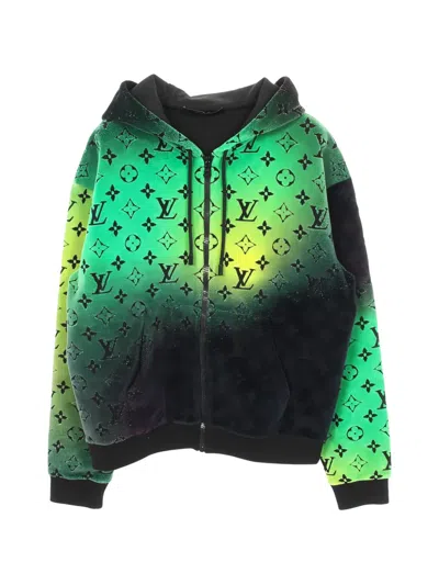 Pre-owned Louis Vuitton 2010s Monogram Velvet Zip-up Hoodie In Green
