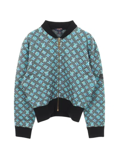 Pre-owned Louis Vuitton 2010s Monogram Zip-up Bomber Jacket In Blue