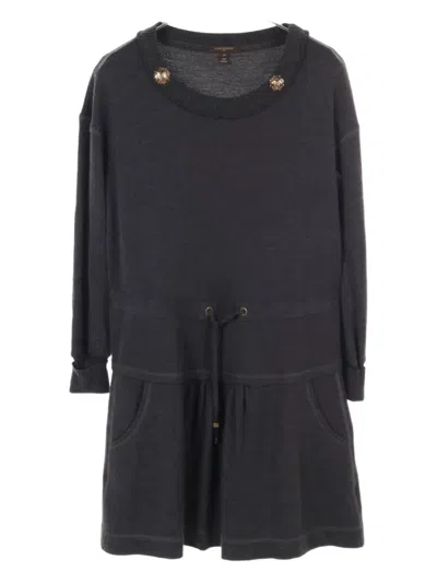 Pre-owned Louis Vuitton 2010s Monogrammed-buttons Cashmere-silk Dress In Gray