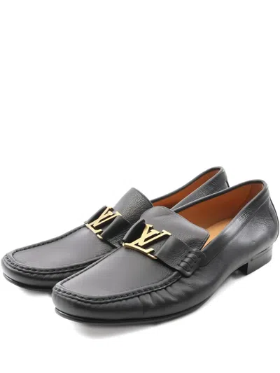 Pre-owned Louis Vuitton 2010s Montaigne Logo Loafers In Black