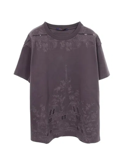 Pre-owned Louis Vuitton 2010s Notre Dame Embroidered T-shirt In Grey