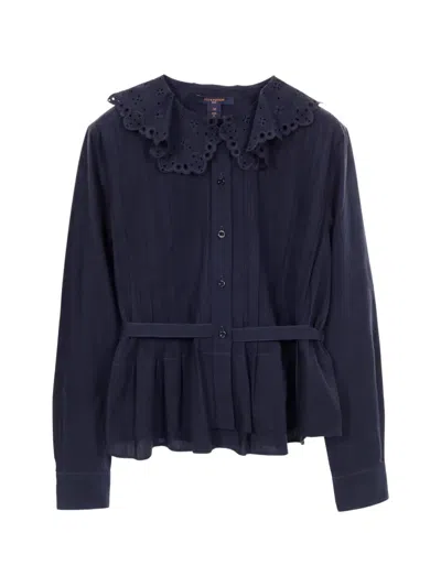 Pre-owned Louis Vuitton 2010s Pin-tuck Belted Shirt In Blue