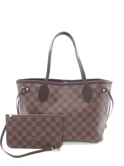 Pre-owned Louis Vuitton 2010s Pm Neverfull Damier Leather Tote Bag In Brown