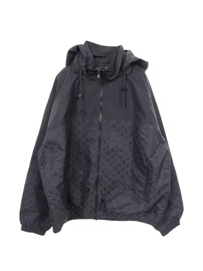 Pre-owned Louis Vuitton 2010s Shadow Monogram Windbreaker Jacket In Black