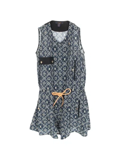 Pre-owned Louis Vuitton 2010s Since 1854 Monogram Sleeveless Midi Dress In Blue