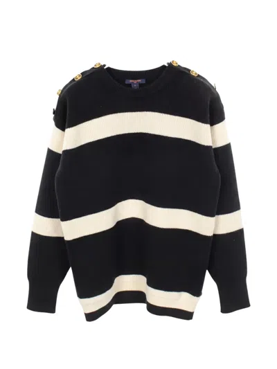 Pre-owned Louis Vuitton 2010s Striped Button-detail Sweater In Black