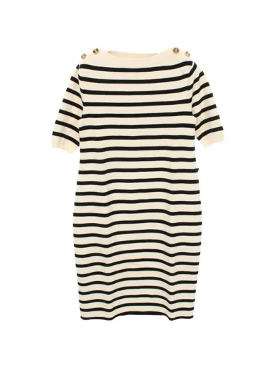 Pre-owned Louis Vuitton 2010s Striped-pattern Knit Mini Dress In White
