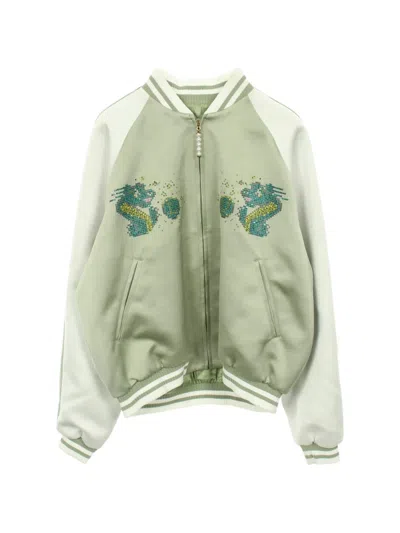 Pre-owned Louis Vuitton 2010s Sukajan Embroidered Bomber Jacket In Green