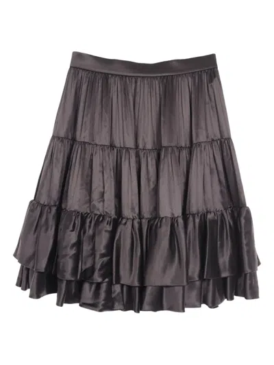 Pre-owned Louis Vuitton 2010s Tiered Silk Skirt In Black