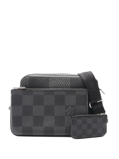Pre-owned Louis Vuitton 1910s Trio Messenger Damier Graphite Canvas Shoulder Bag In Black