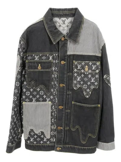 Pre-owned Louis Vuitton 2010s X Nigo Monogram Striped Denim Jacket In Black