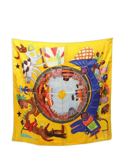 Pre-owned Louis Vuitton 2010s X William Wilson Le Voyage En Arizona Scarf In Yellow