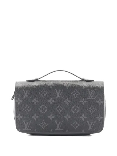 Pre-owned Louis Vuitton 2010s Xl Zippy Monogram Eclipse Wallet In Gray