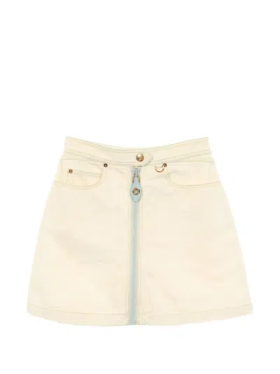Pre-owned Louis Vuitton 2010s Zip-up Denim Skirt In White