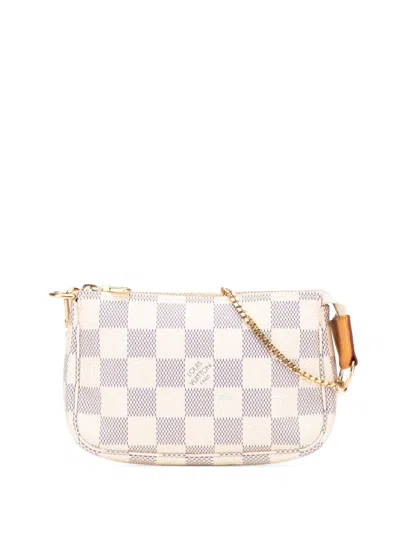 Pre-owned Louis Vuitton 2011 Damier Azur Mini Pochette Accessoires Handbag In White