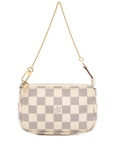 Pre-owned Louis Vuitton 2011 Damier Azur Mini Pochette Accessoires Handbag In White