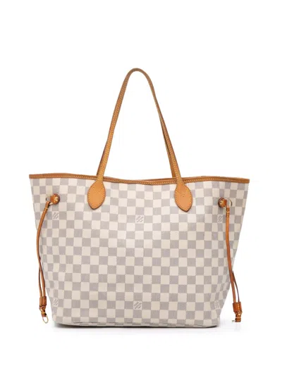 Pre-owned Louis Vuitton 2011 Damier Azur Neverfull Mm Tote Bag In White