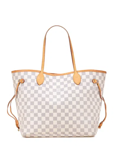 Pre-owned Louis Vuitton 2011 Damier Azur Neverfull Mm Tote Bag In White