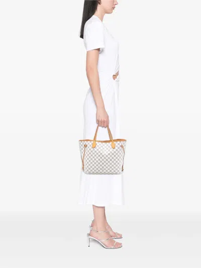 Pre-owned Louis Vuitton 2011 Damier Azur Neverfull Mm Tote Bag In White
