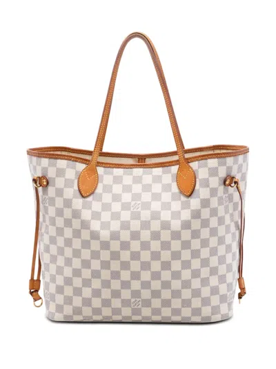 Pre-owned Louis Vuitton 2011 Damier Azur Neverfull Mm Tote Bag In White