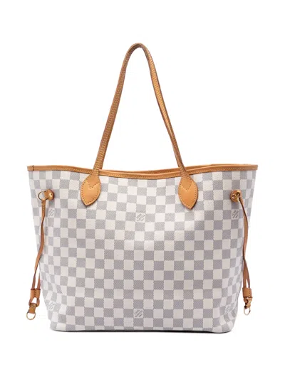 Pre-owned Louis Vuitton 2011 Damier Azur Neverfull Mm Tote Bag In White