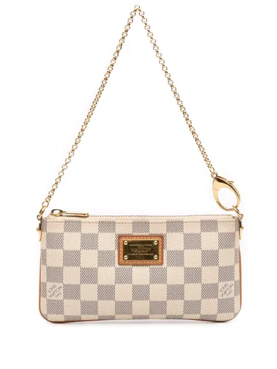 Pre-owned Louis Vuitton 2011 Damier Azur Pochette Milla Mm Handbag In White