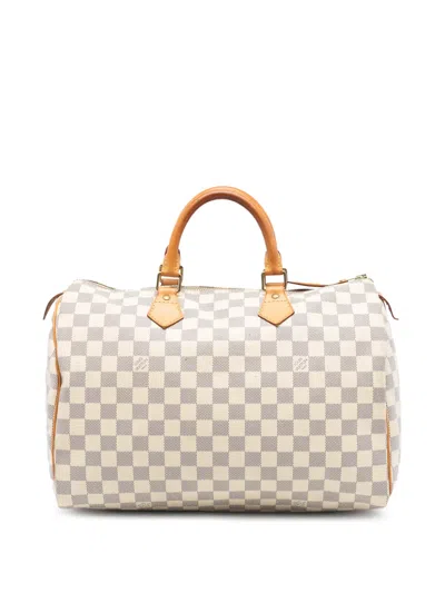 Pre-owned Louis Vuitton 2011 Damier Azur Speedy 35 Boston Bag In White