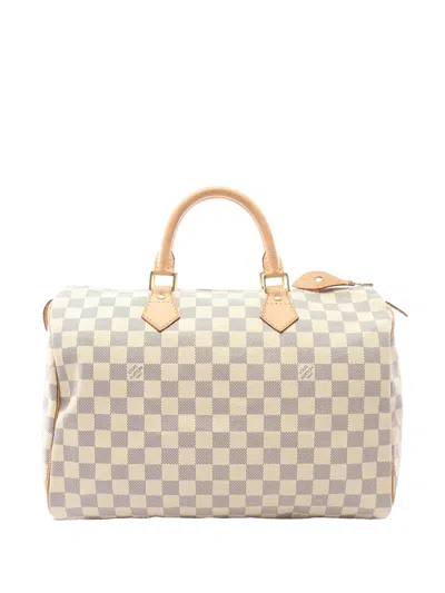 Pre-owned Louis Vuitton 2011 Damier Azur Speedy 35 Boston Bag In White