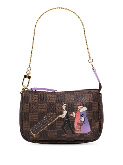 Pre-owned Louis Vuitton 2011 Damier Ebene Illustre Mini Pochette Accessories Handbag In Brown