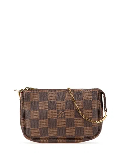 Pre-owned Louis Vuitton 2011 Damier Ebene Mini Pochette Accessoires Handbag In Brown