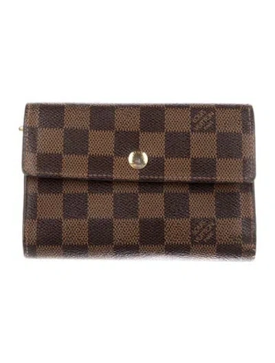 Pre-owned Louis Vuitton 2011 Damier Ebene Pattern Compact Wallet In Brown