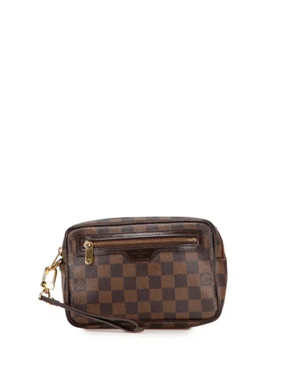 Pre-owned Louis Vuitton 2011 Damier Ebene Pochette Billets Macao Clutch Bag In Brown