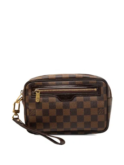 Pre-owned Louis Vuitton 2011 Damier Ebene Pochette Billets Macao Clutch Bag In Brown