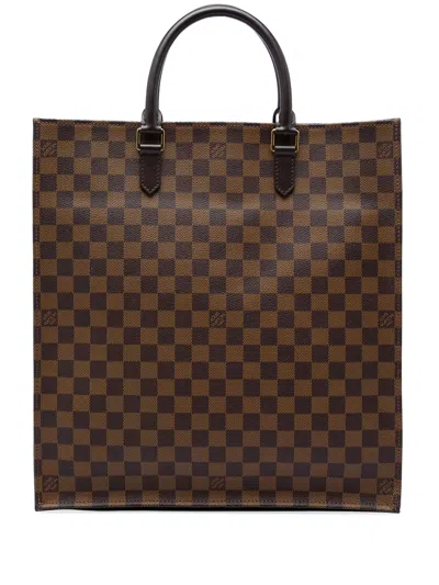 Pre-owned Louis Vuitton 2011 Damier Ebene Sac Plat Tote Bag In Brown