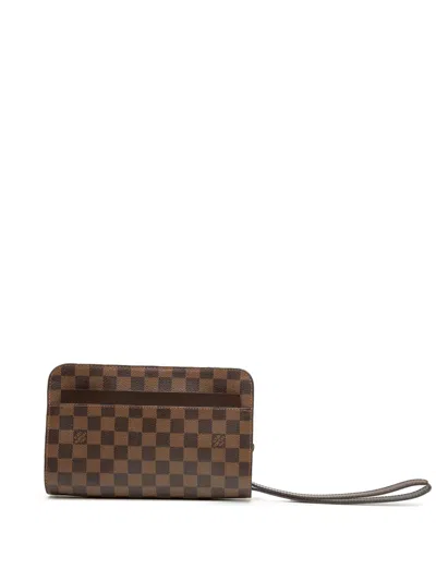 Pre-owned Louis Vuitton 2011 Damier Ebene Saint Louis Pochette Clutch Bag In Brown