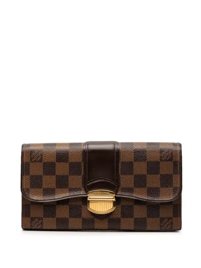 Pre-owned Louis Vuitton 2011 Damier Ebene Sistina Portefeuille Wallet Long Wallets In Brown