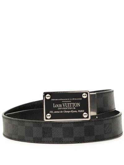 Pre-owned Louis Vuitton 2011 Damier Graphite Inventeur Reversible Belt In Black