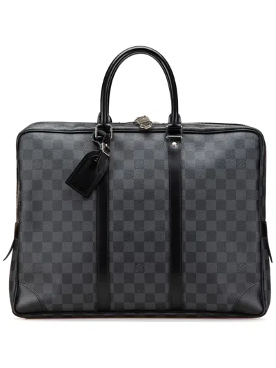 Pre-owned Louis Vuitton 2011 Damier Graphite Porte Documents Voyage Pm Business Bag In Black