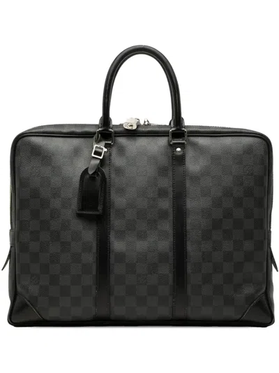 Pre-owned Louis Vuitton 2011 Damier Graphite Porte Documents Voyage Pm Business Bag In Black
