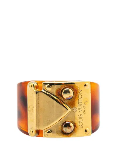 Pre-owned Louis Vuitton 2011 Gold Plated And Resin Lockme Ring Costume Ring In Brown