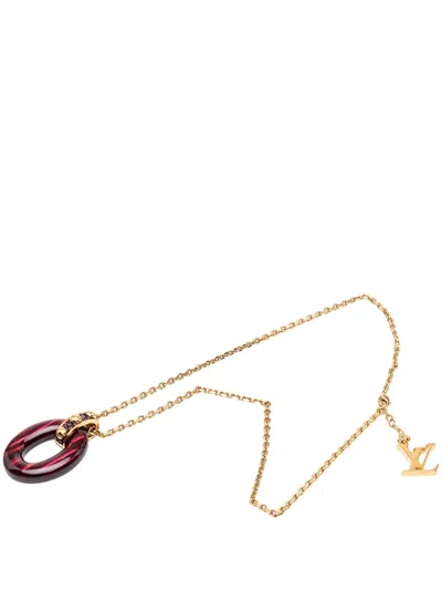 Pre-owned Louis Vuitton 2011 Gold Plated Resin Gimme A Clue Pendent Necklace Costume Necklace